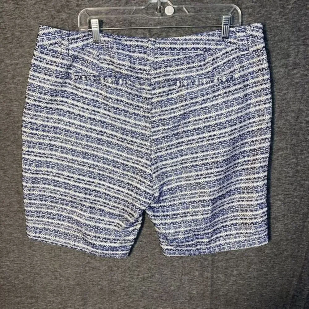 Liz Claiborne Women's 16 Jacquard Bermuda Shorts Aztec‎ Navy Gauze Basket Weaved